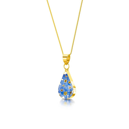 Forget-me-not necklace by Shrieking Violet® Sterling silver teardrop pendant with real forget-me-nots. Ideal for Mothers day or bridesmaid jewellery.