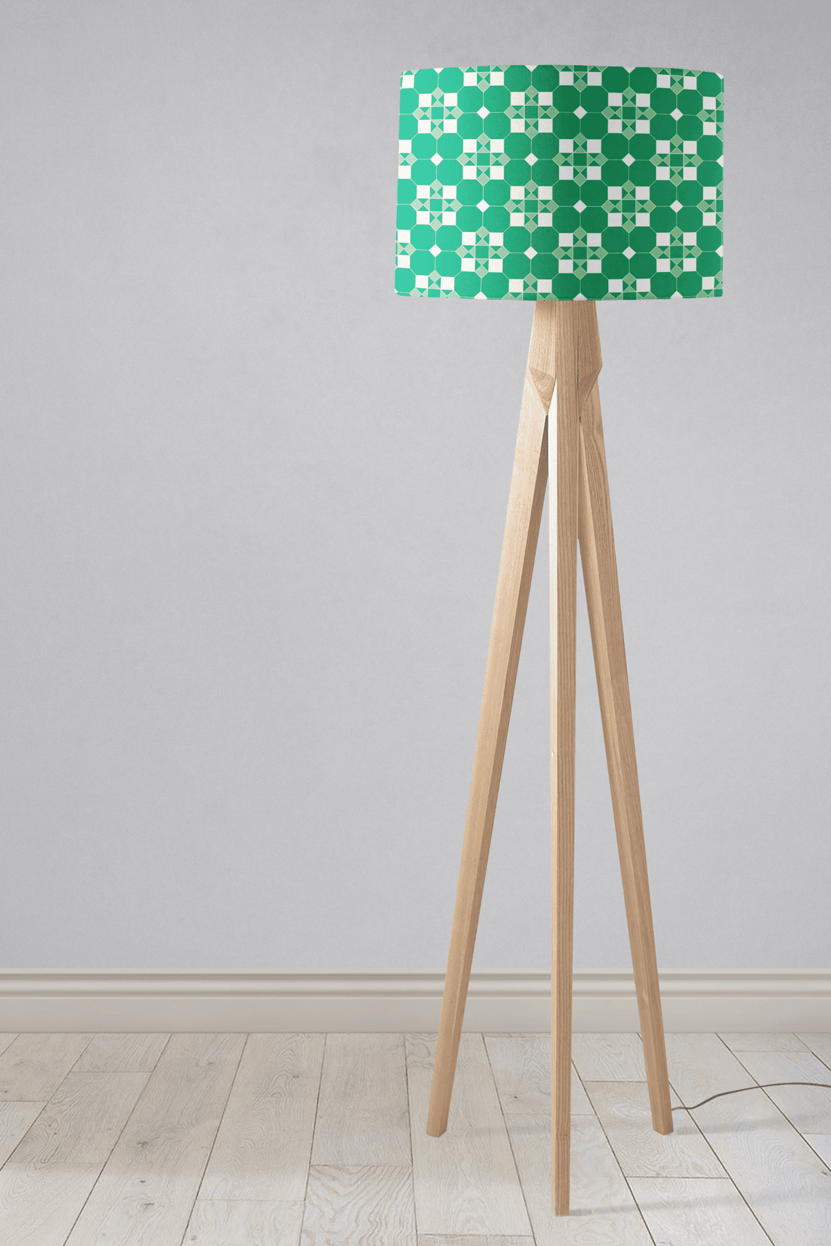 Green and White Drum Lampshade, Victorian Tiles Design Shade for Table, Floor or Ceiling Pendant Light – view 3