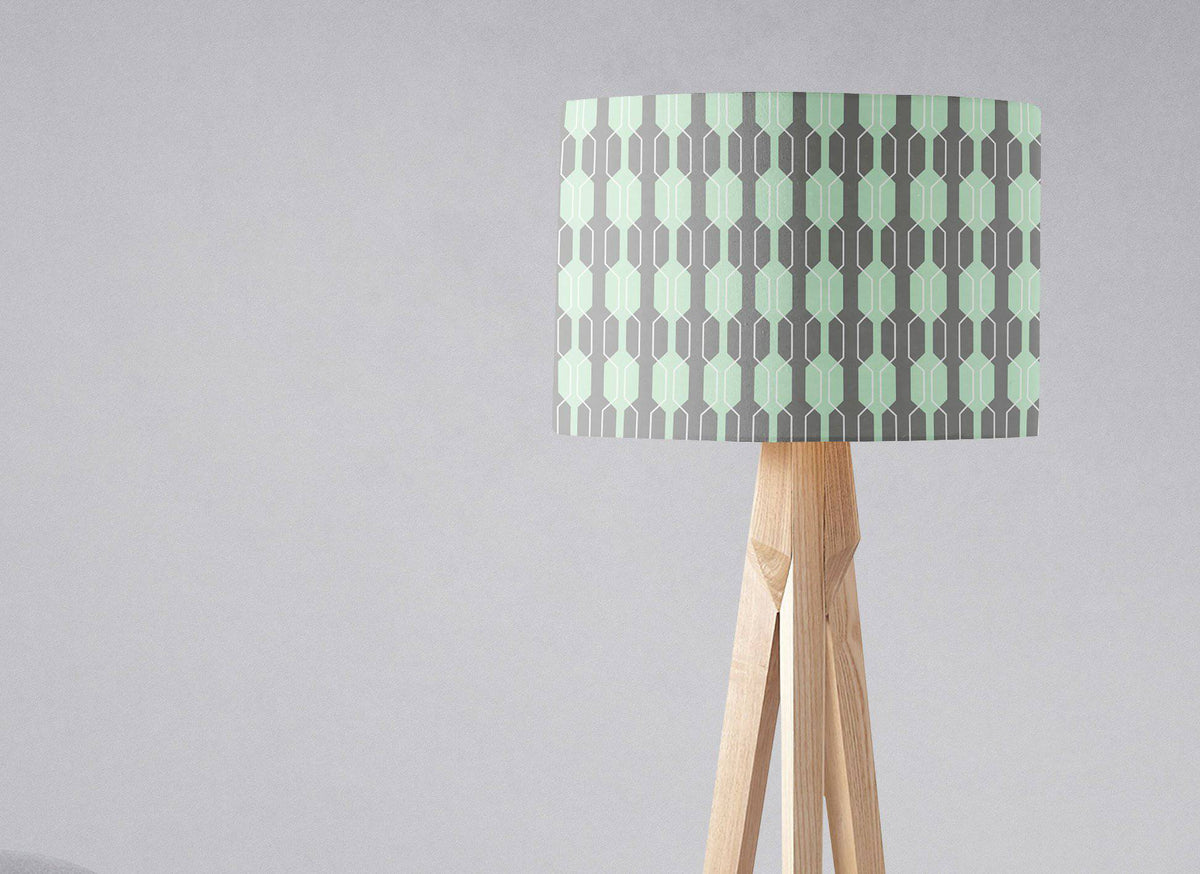 Grey and Mint Green Drum Lampshade, Geometric Design Shade for Table, Floor or Ceiling Pendant Light – view 3