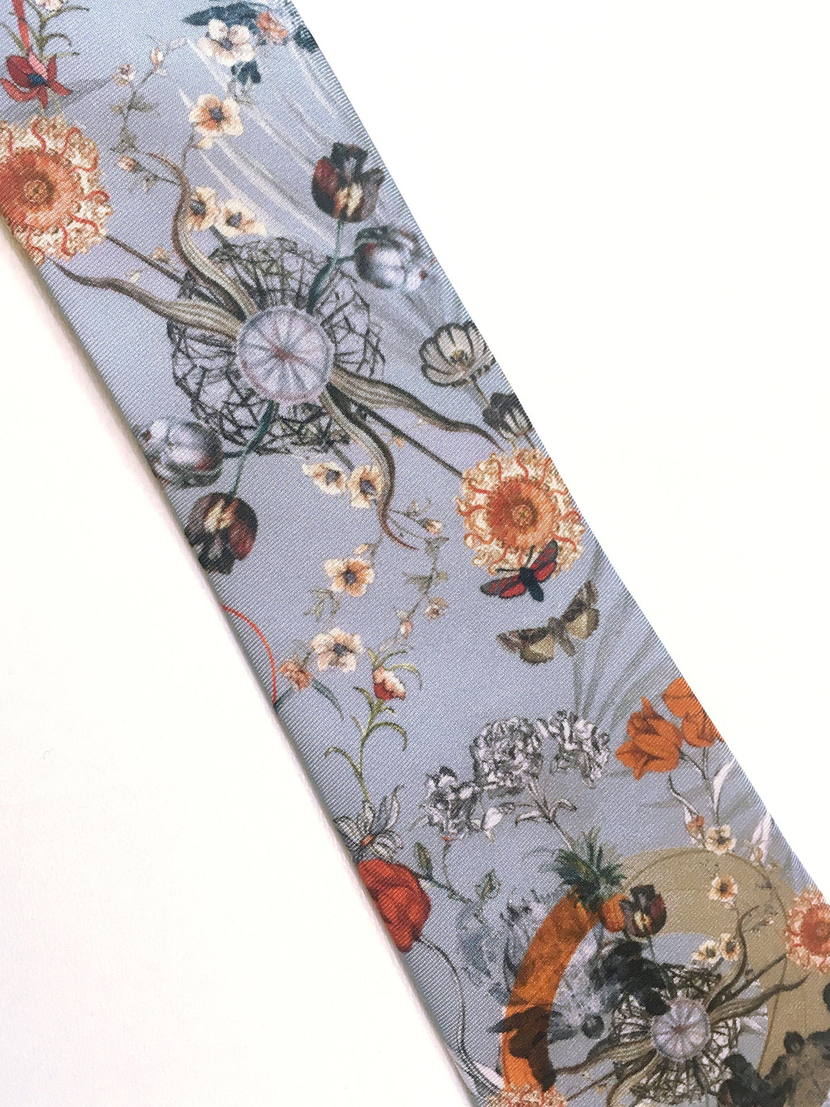 Pale blue silk tie with floral pattern 'Evolution' Men's Luxury Silk necktie – view 6