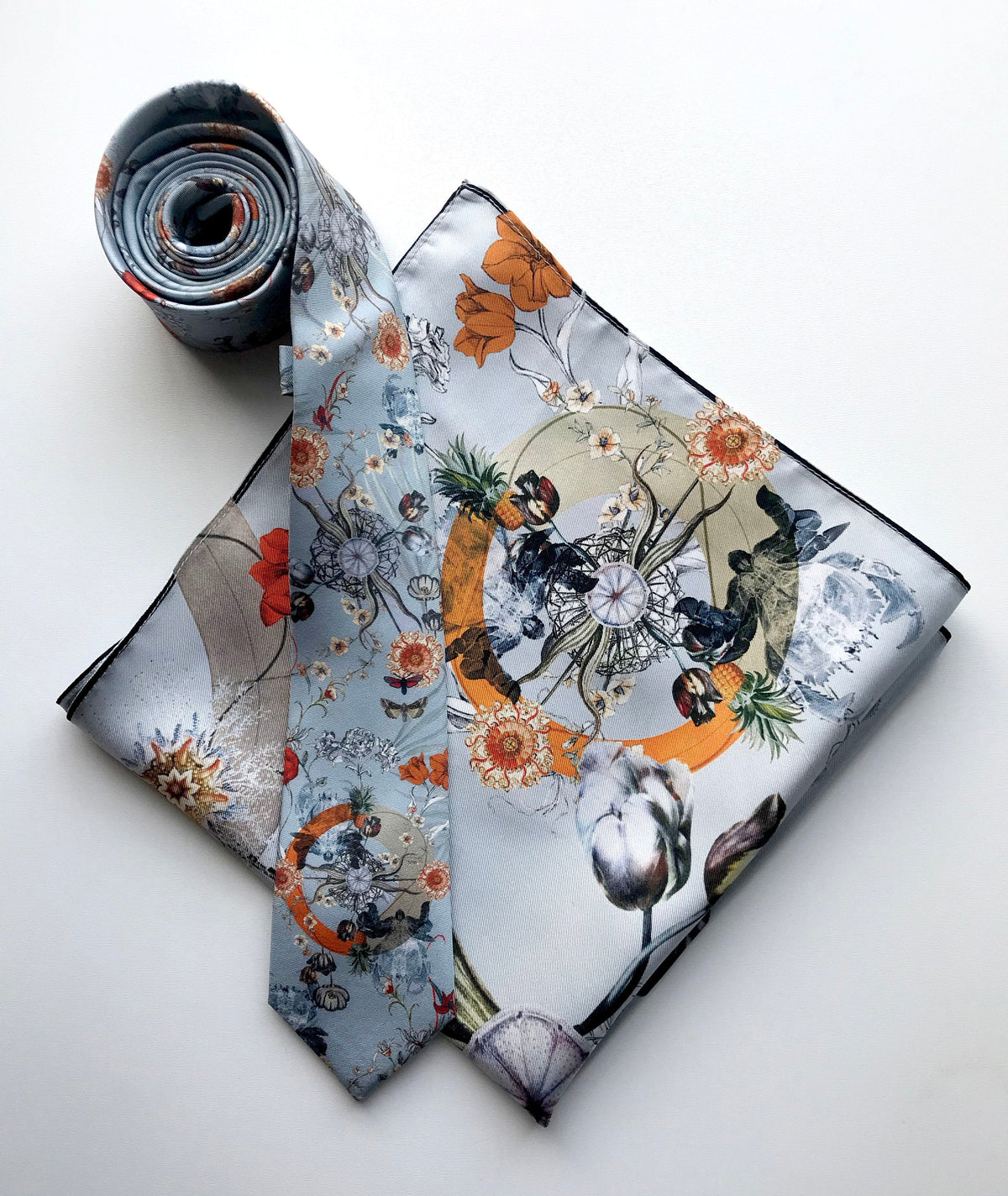 Light Blue Luxury Silk Pocket Square and tie in Gift set in box, 'Evolution' design formal wear for weddings o – view 5