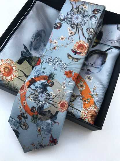 Light Blue Luxury Silk Pocket Square and tie in Gift set in box, 'Evolution' design formal wear for weddings o – view 3