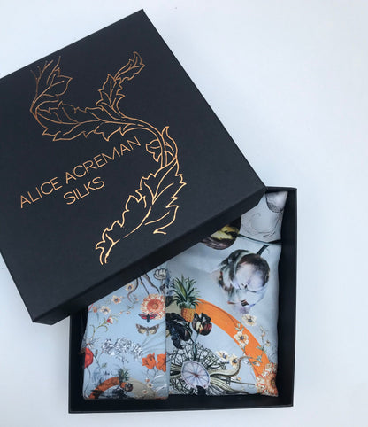 Light Blue Luxury Silk Pocket Square and tie in Gift set in box, 'Evolution' design formal wear for weddings o – view 4