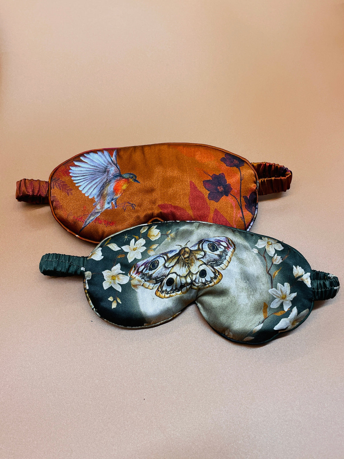 Copper silk eye masks for sleep or meditation in beautiful 'Ember' print hand painted design – view 5