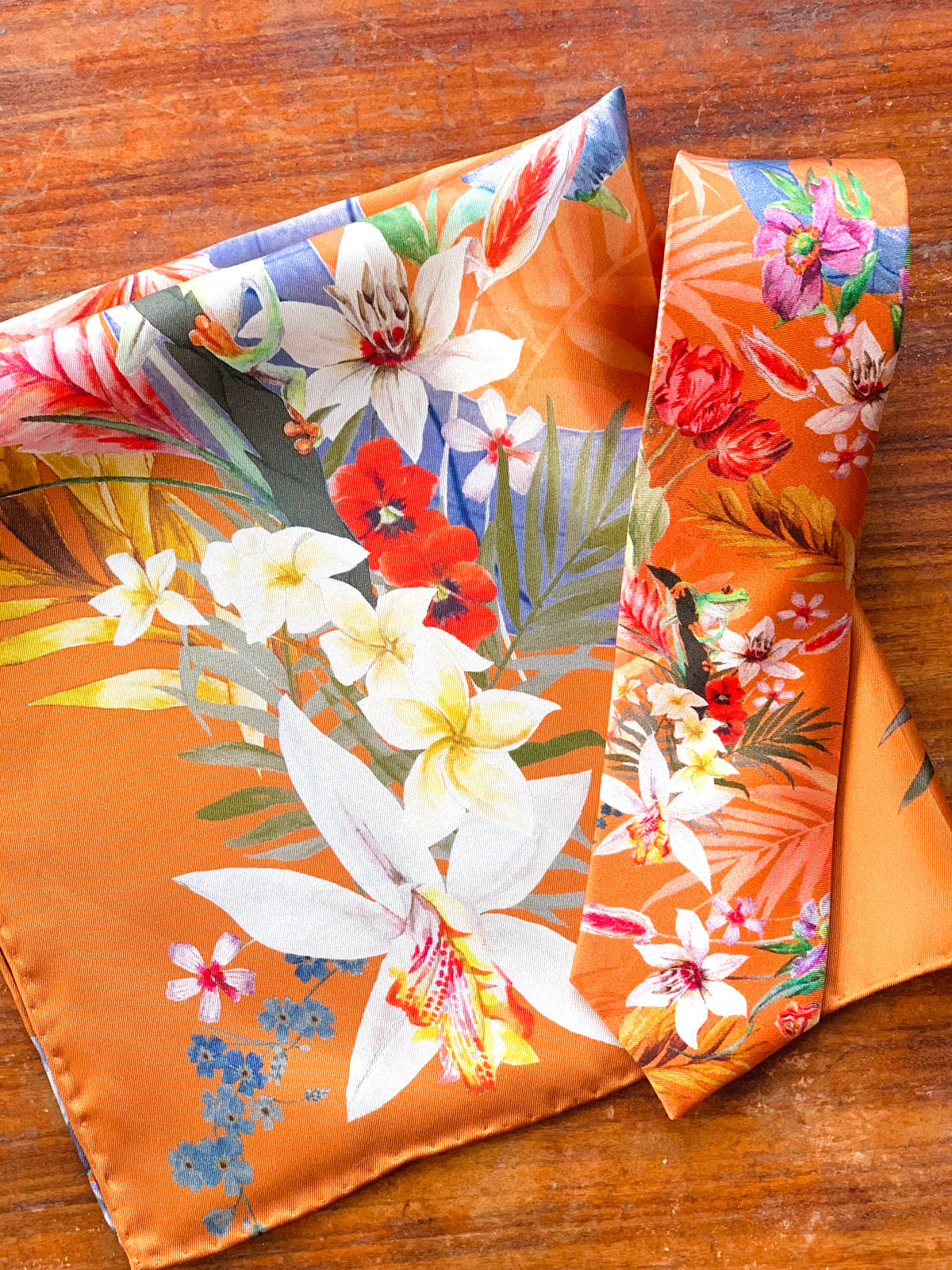 Rust Luxury Silk Pocket Square and tie in Gift set in box, 'Eden' design formal wear for weddings or groomsmen