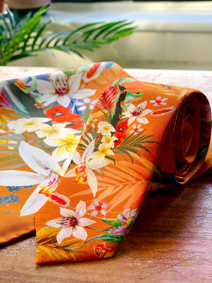 Rust Luxury Silk Pocket Square and tie in Gift set in box, 'Eden' design formal wear for weddings or groomsmen – view 9