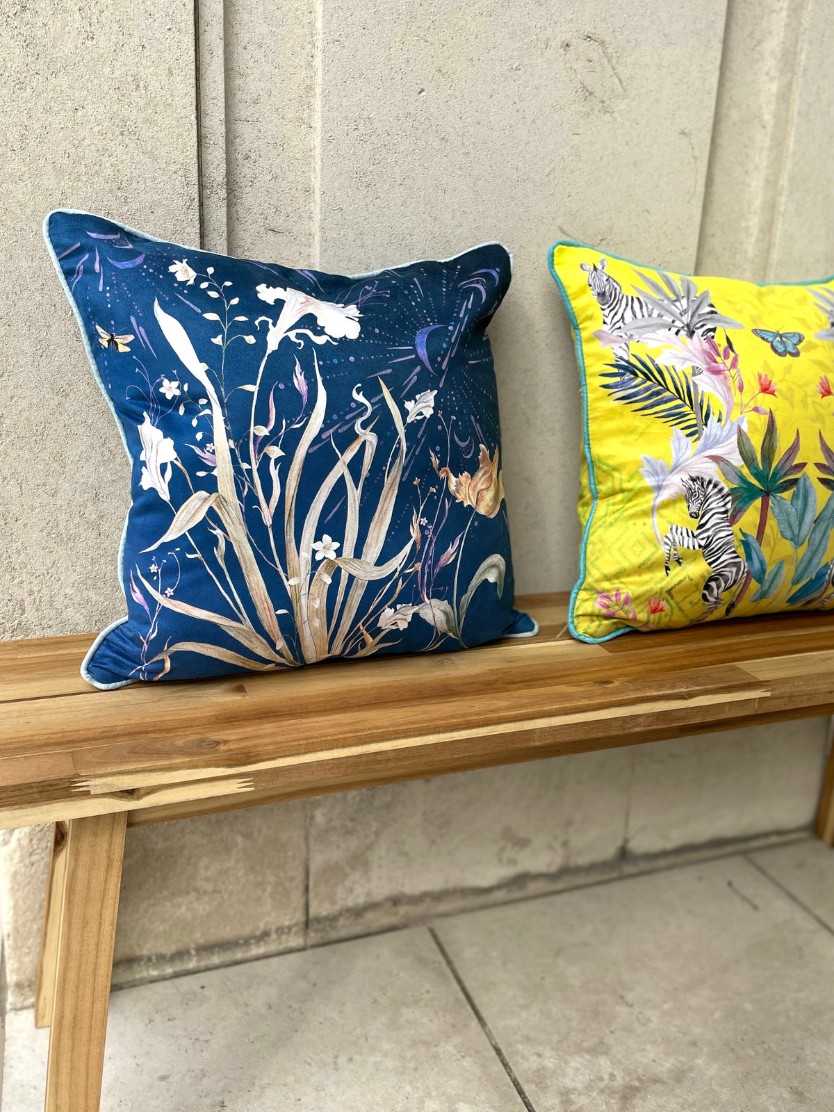 Navy Floral watercolour art Cushion 'Midnight' double sided design, made from Vegan friendly Suede – view 2