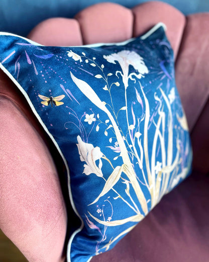 Navy Floral watercolour art Cushion 'Midnight' double sided design, made from Vegan friendly Suede – view 3
