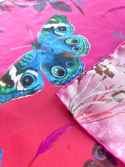 Fuchsia Pink Silk Tie and pocket square set in 'Nectar' butterfly print – view 3