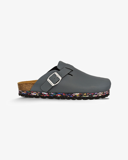 Smoke Recycled Vegan Leather Clog - Grey-Blue