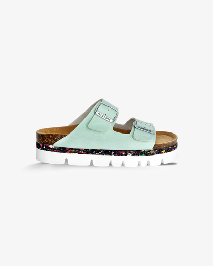 Bubbles Recycled Vegan Leather Platform Sandal - Aqua Blue