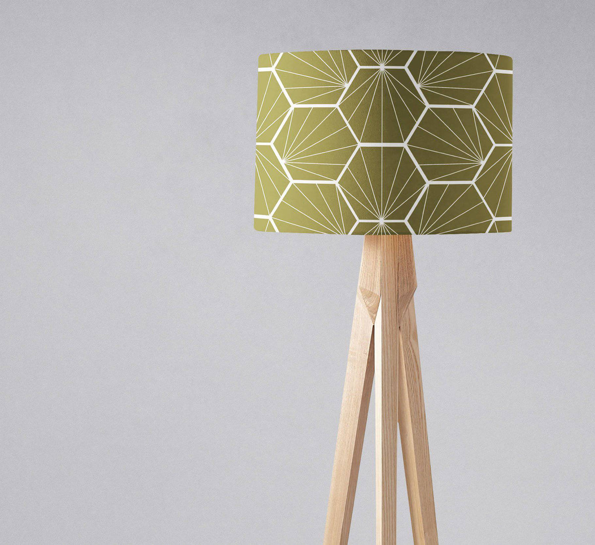 Olive Green Drum Lampshade, White Hexagon Design Shade for Table, Floor or Ceiling Pendant Light – view 3