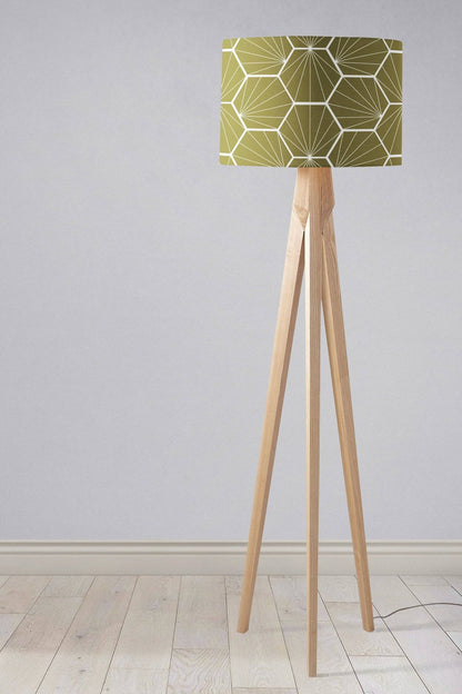 Olive Green Drum Lampshade, White Hexagon Design Shade for Table, Floor or Ceiling Pendant Light – view 4