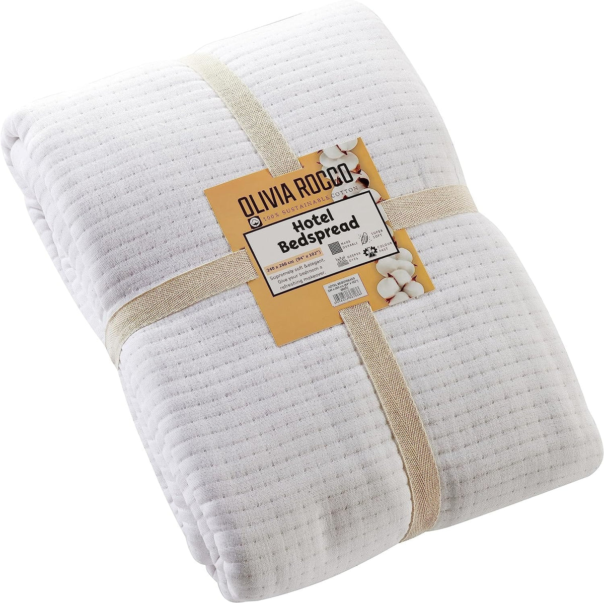 Olivia Rocco Hotel Collection Quilted Bedspread 240x260 cm White and Grey 100% Sustainable Cotton Super Soft E – view 2