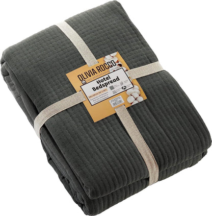 Olivia Rocco Hotel Collection Quilted Bedspread 240x260 cm White and Grey 100% Sustainable Cotton Super Soft E – view 8