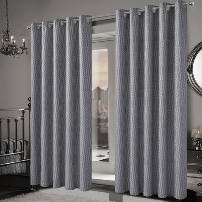 Olivia Rocco Paris Eyelet Jacquard Curtains Grey Geometric Pattern Thermal Insulated – view 2