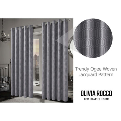 Olivia Rocco Paris Eyelet Jacquard Curtains Grey Geometric Pattern Thermal Insulated – view 3