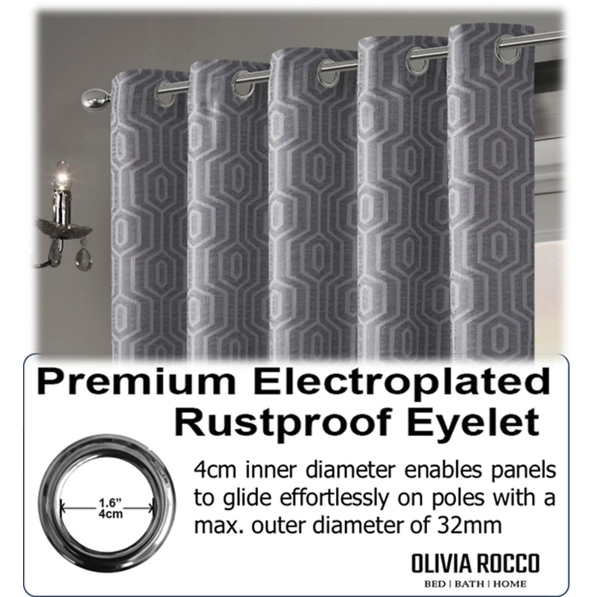 Olivia Rocco Paris Eyelet Jacquard Curtains Grey Geometric Pattern Thermal Insulated – view 4
