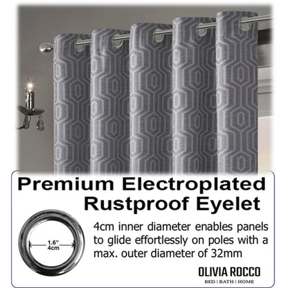 Olivia Rocco Paris Eyelet Jacquard Curtains Grey Geometric Pattern Thermal Insulated – view 4