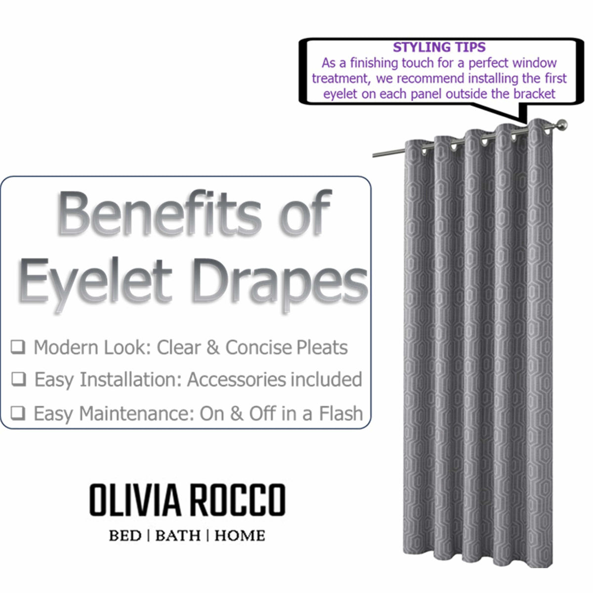 Olivia Rocco Paris Eyelet Jacquard Curtains Grey Geometric Pattern Thermal Insulated – view 5