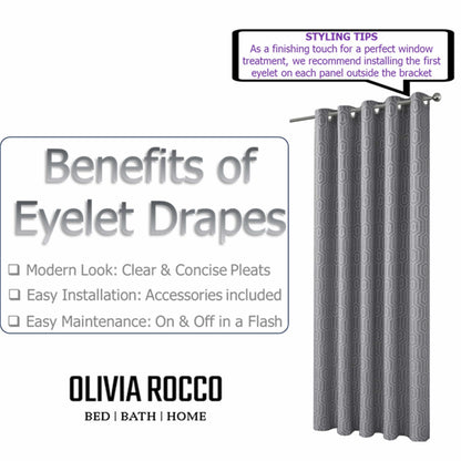 Olivia Rocco Paris Eyelet Jacquard Curtains Grey Geometric Pattern Thermal Insulated – view 5