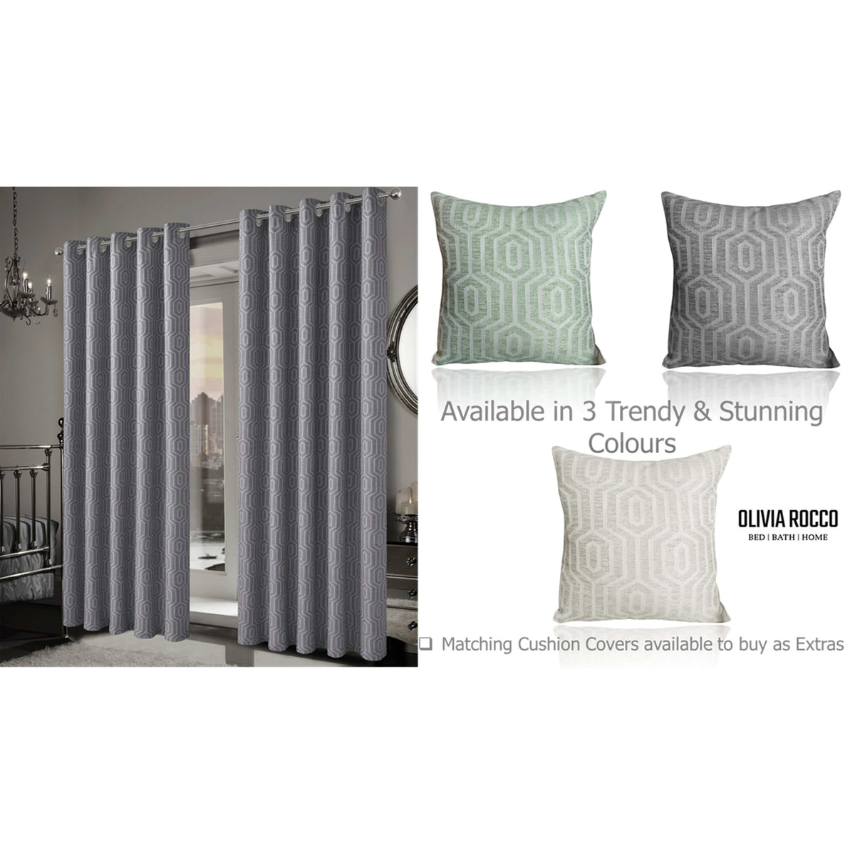 Olivia Rocco Paris Eyelet Jacquard Curtains Grey Geometric Pattern Thermal Insulated – view 6