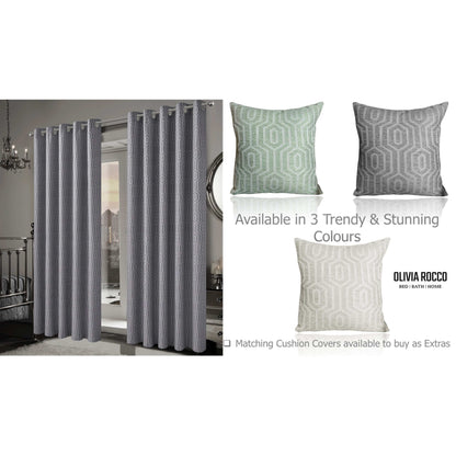 Olivia Rocco Paris Eyelet Jacquard Curtains Grey Geometric Pattern Thermal Insulated – view 6