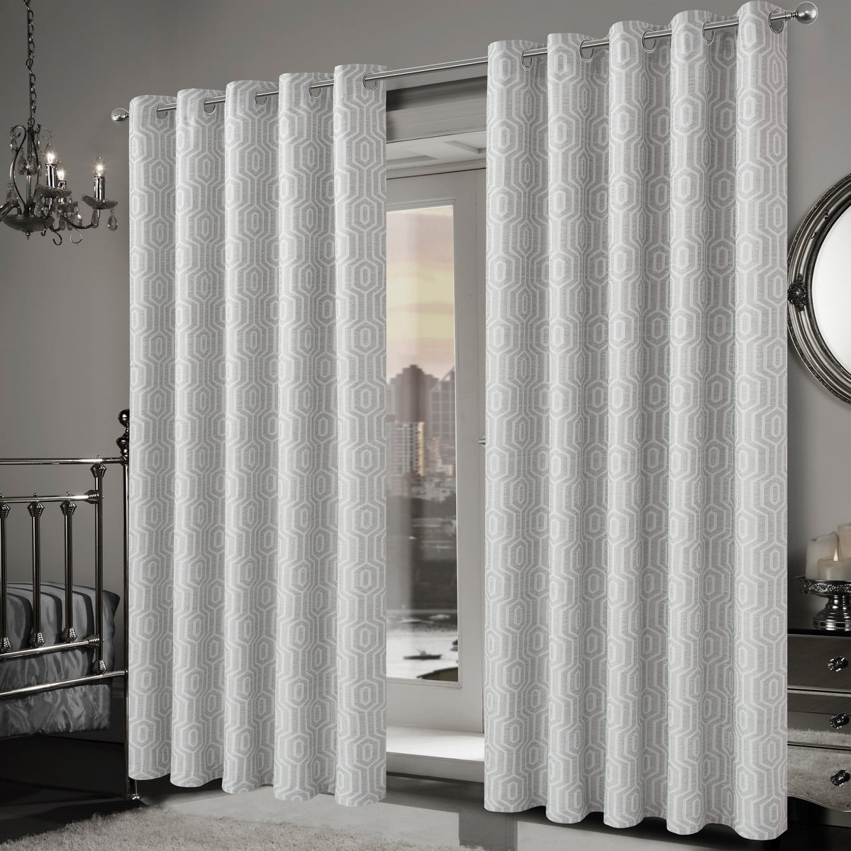 Olivia Rocco Paris Eyelet Jacquard Curtains Natural Geometric Pattern Thermal Insulated – view 2
