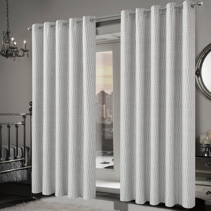 Olivia Rocco Paris Eyelet Jacquard Curtains Natural Geometric Pattern Thermal Insulated – view 2