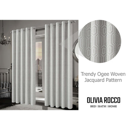 Olivia Rocco Paris Eyelet Jacquard Curtains Natural Geometric Pattern Thermal Insulated – view 3