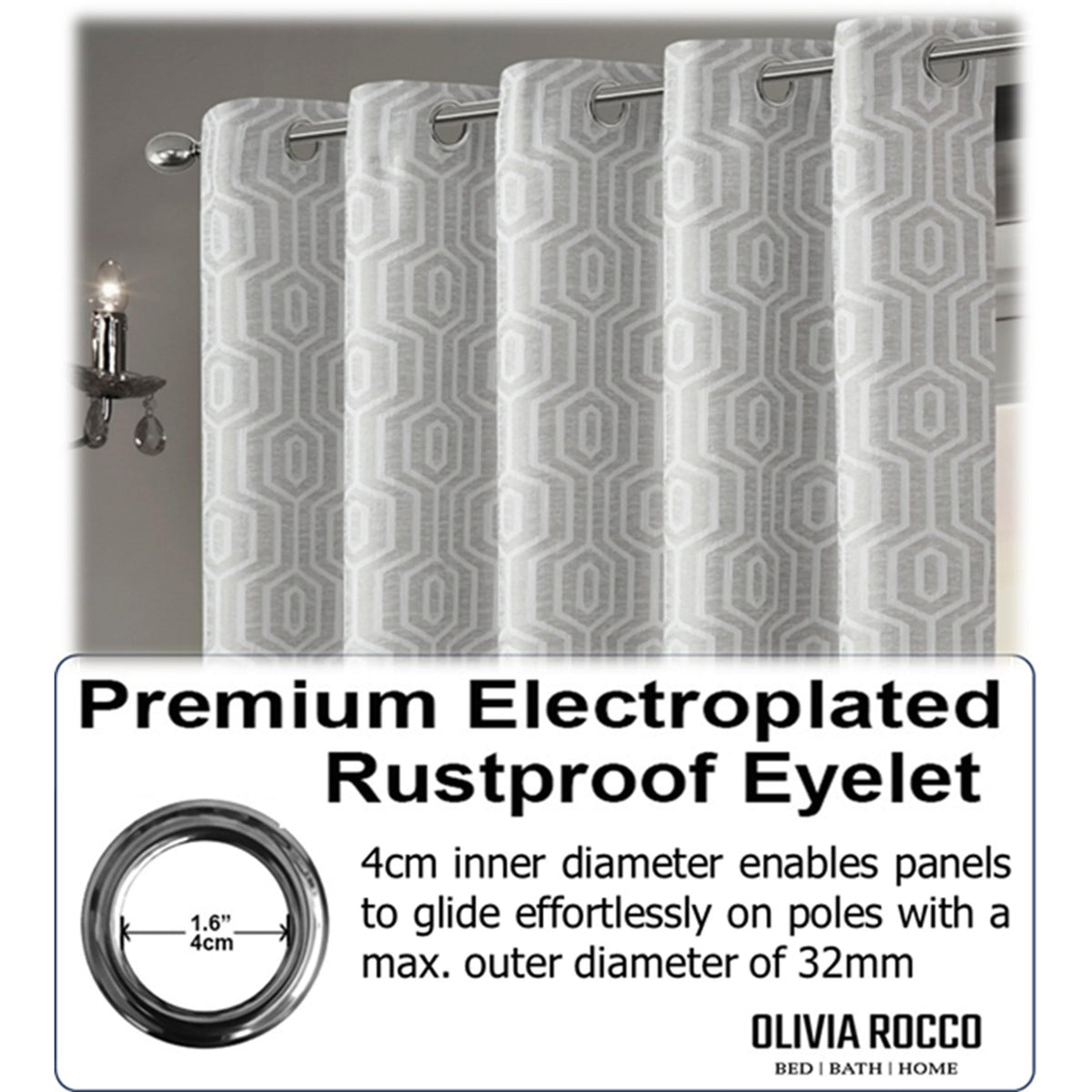 Olivia Rocco Paris Eyelet Jacquard Curtains Natural Geometric Pattern Thermal Insulated – view 4