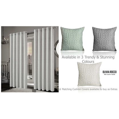 Olivia Rocco Paris Eyelet Jacquard Curtains Natural Geometric Pattern Thermal Insulated – view 6