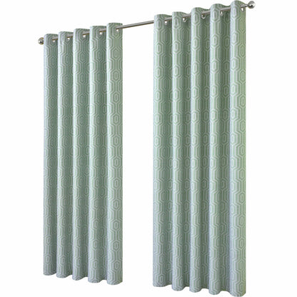 Olivia Rocco Paris Eyelet Jacquard Curtains Sage Green Geometric Pattern Thermal