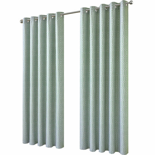 Olivia Rocco Paris Eyelet Jacquard Curtains Sage Green Geometric Pattern Thermal