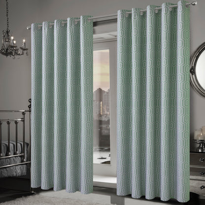 Olivia Rocco Paris Eyelet Jacquard Curtains Sage Green Geometric Pattern Thermal – view 2