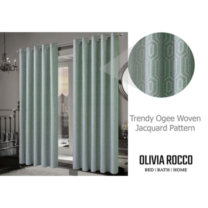 Olivia Rocco Paris Eyelet Jacquard Curtains Sage Green Geometric Pattern Thermal – view 3
