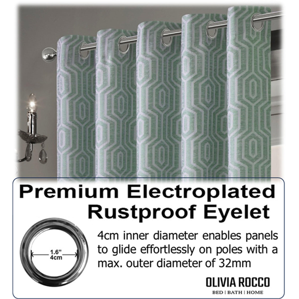Olivia Rocco Paris Eyelet Jacquard Curtains Sage Green Geometric Pattern Thermal – view 4