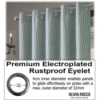 Olivia Rocco Paris Eyelet Jacquard Curtains Sage Green Geometric Pattern Thermal – view 4