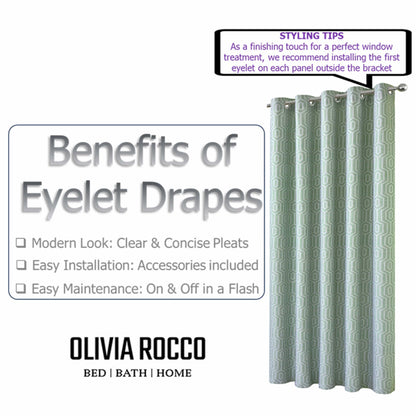 Olivia Rocco Paris Eyelet Jacquard Curtains Sage Green Geometric Pattern Thermal – view 5