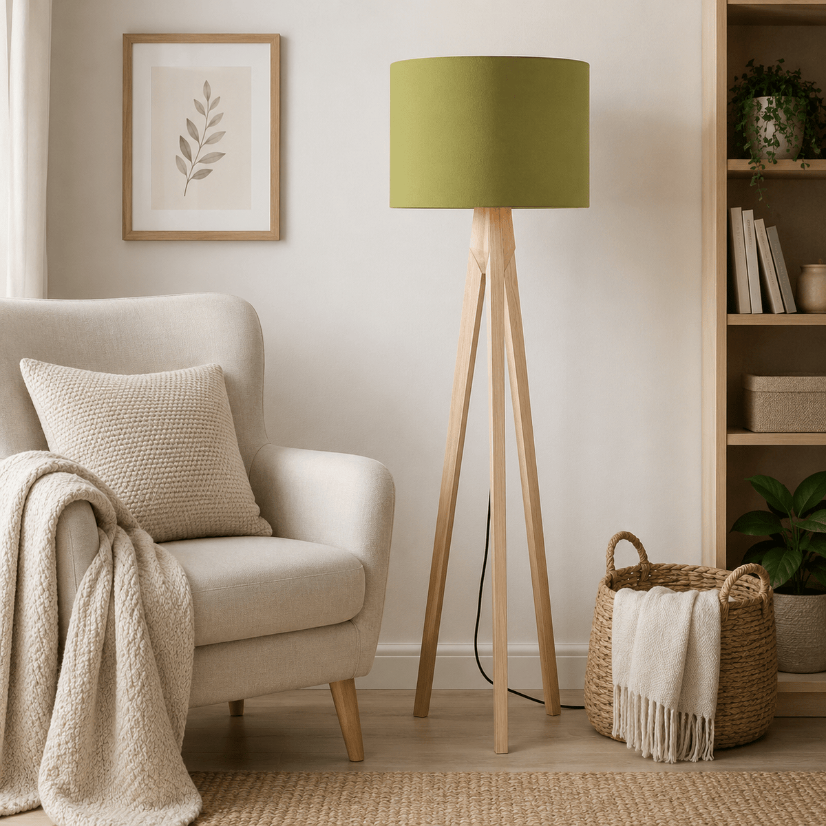 Plain Olive Green Lampshade – Handmade UK, Ceiling or Table Lamp Shade | Made to Order – view 2