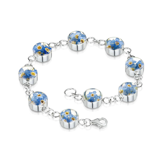 Silver Bracelet with Real Forget-Me-Not Flowers by Shrieking Violet®