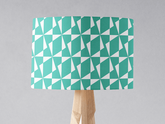 Turquoise and White Drum Lampshade, Architectural Geometric Design Shade for Table, Floor or Ceiling Pendant L