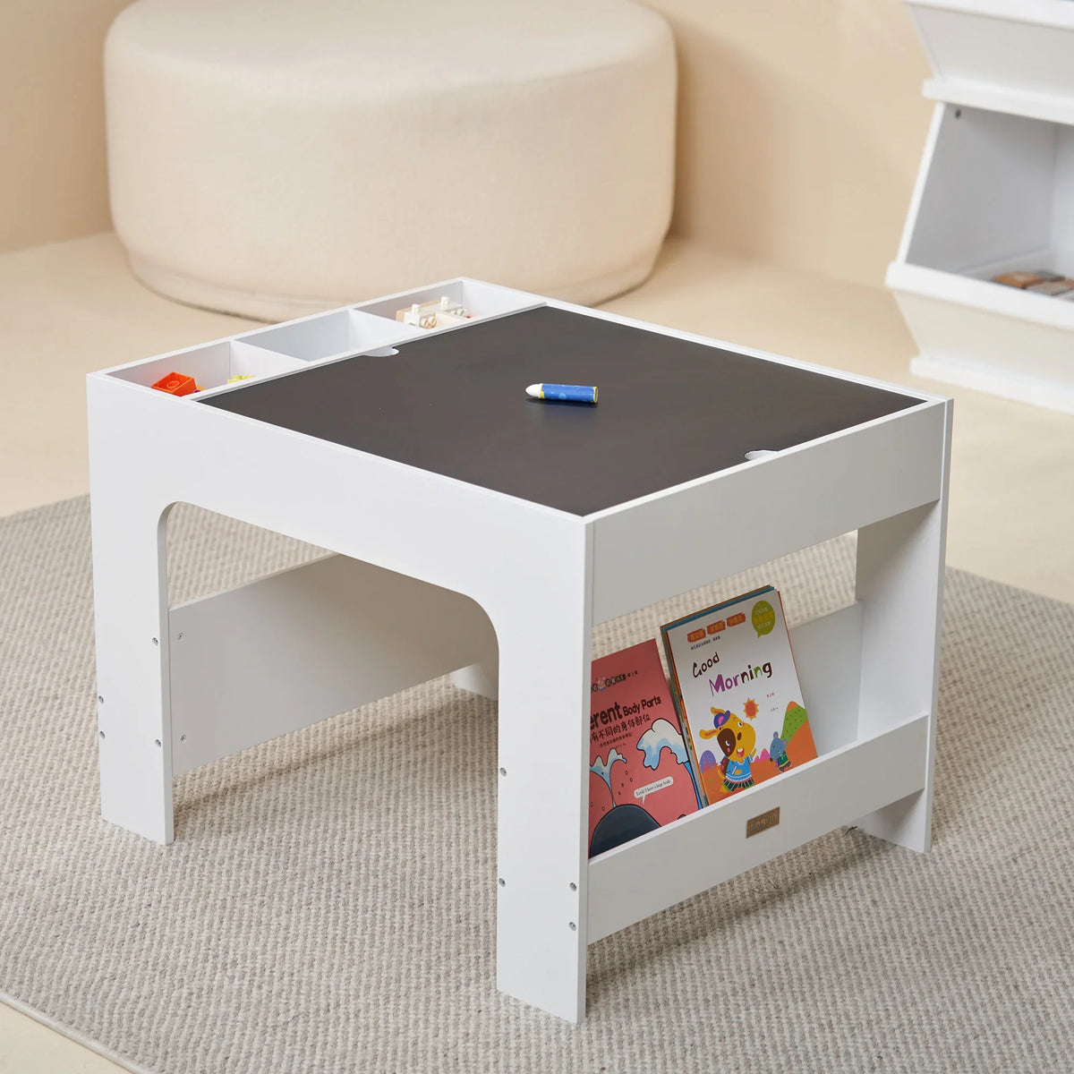 Kids Wooden Activity Table with Storage, Baseplate and Blackboard – view 2