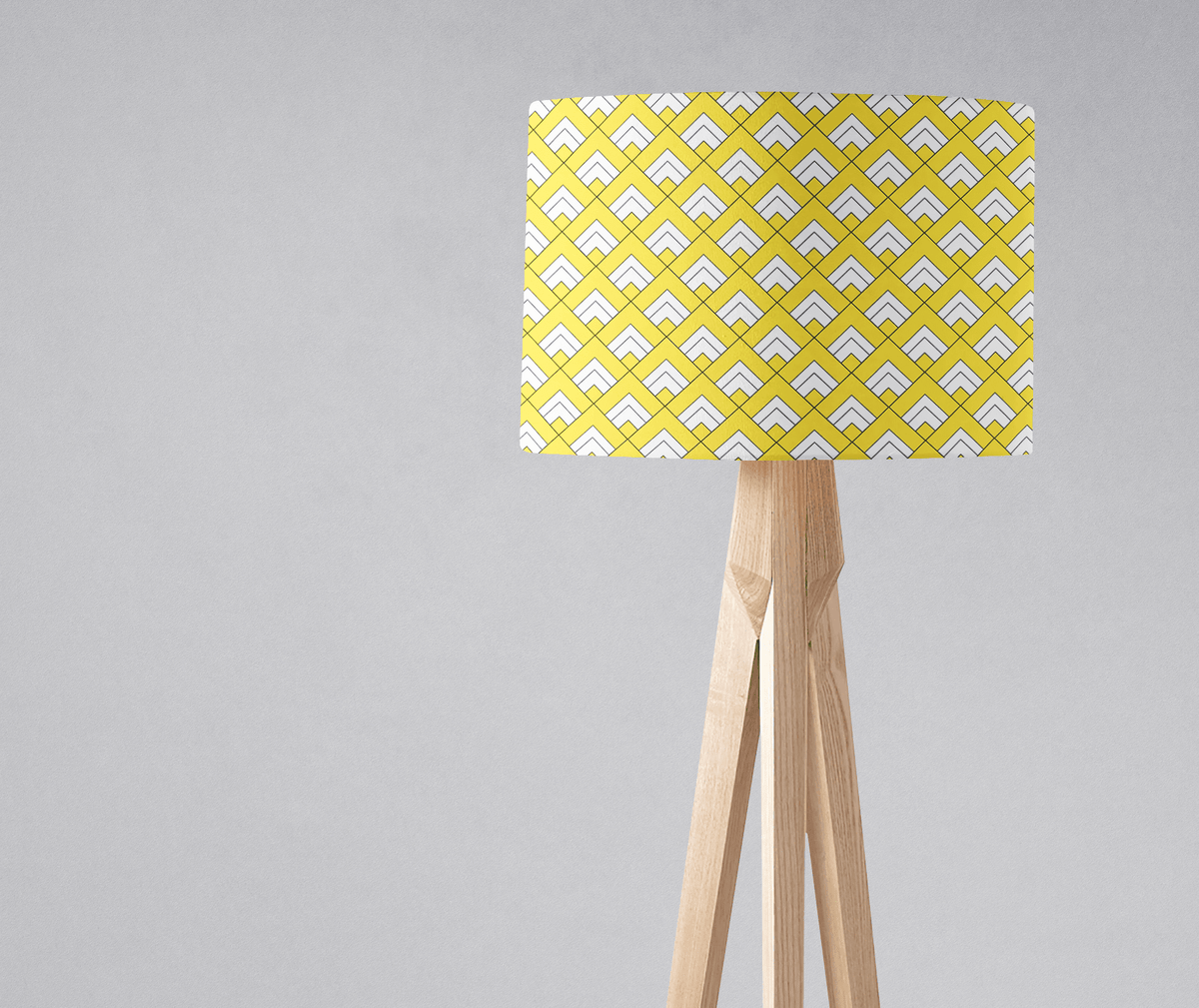 Yellow and White Drum Lampshade, Victorian Tiles Design Shade for Table, Floor or Ceiling Pendant Light – view 2