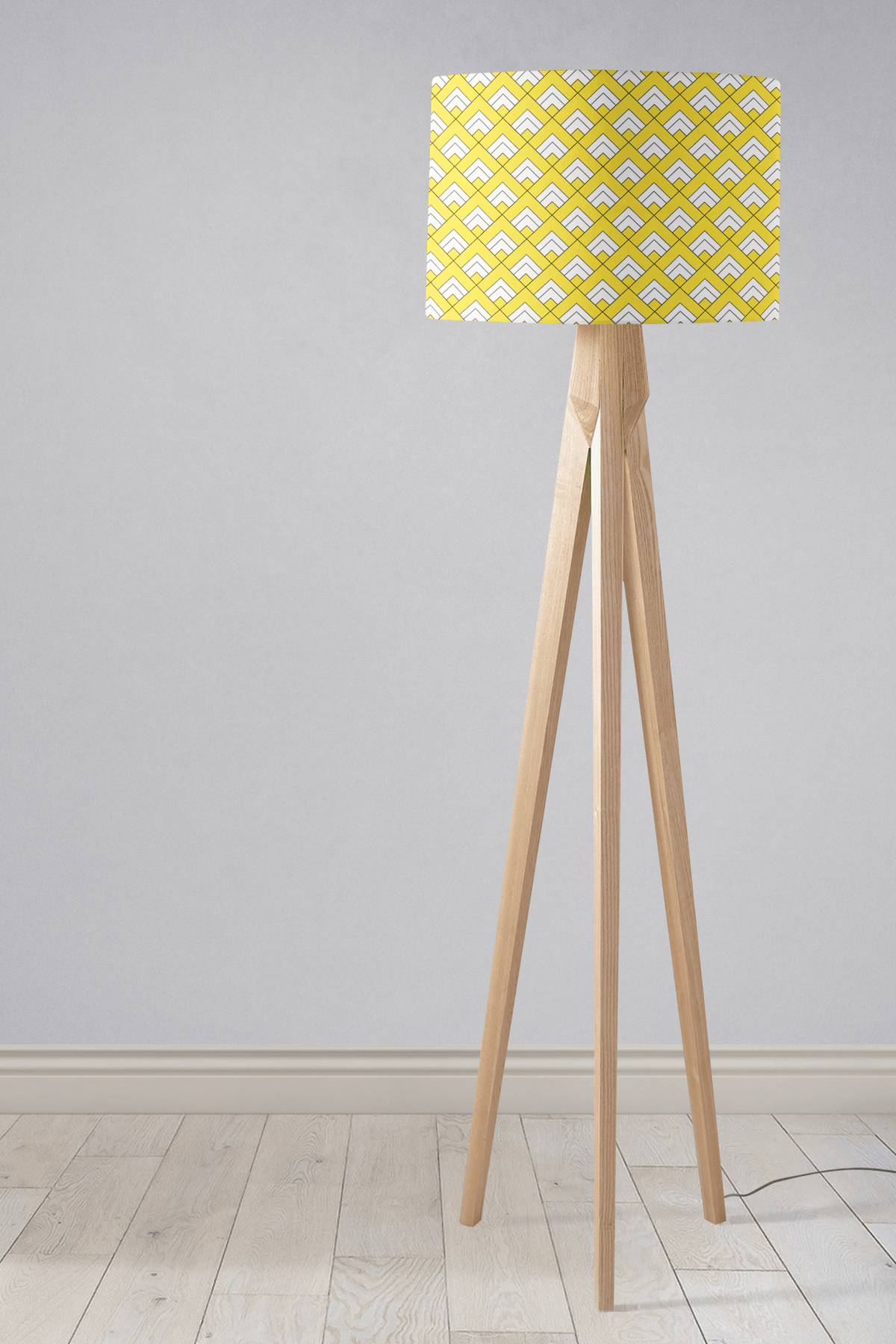 Yellow and White Drum Lampshade, Victorian Tiles Design Shade for Table, Floor or Ceiling Pendant Light – view 3